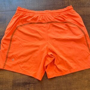 Lululemon Athletica Bright Orange Men's lined 6” shorts